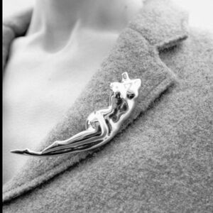 ZARA Metal Body Torso Female Form Silver Brooch | NWOT